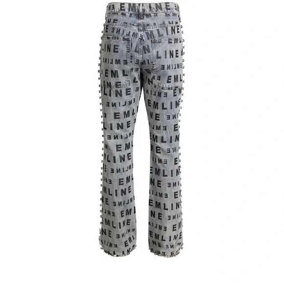 Emline Gray Studded Logo Jeans - Picture 1 of 4